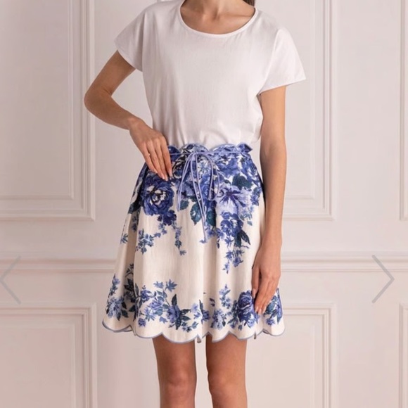 ZIMMERMANN Aliane Scallop Skirt in Blue Floral ✨NWT - Picture 2 of 9